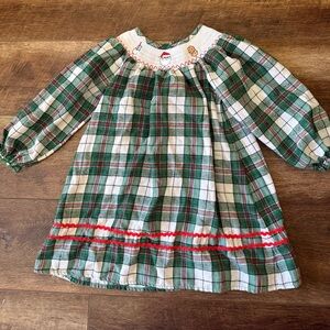 Marie Nicole Christmas Plaid Embroidered Smocked Dress